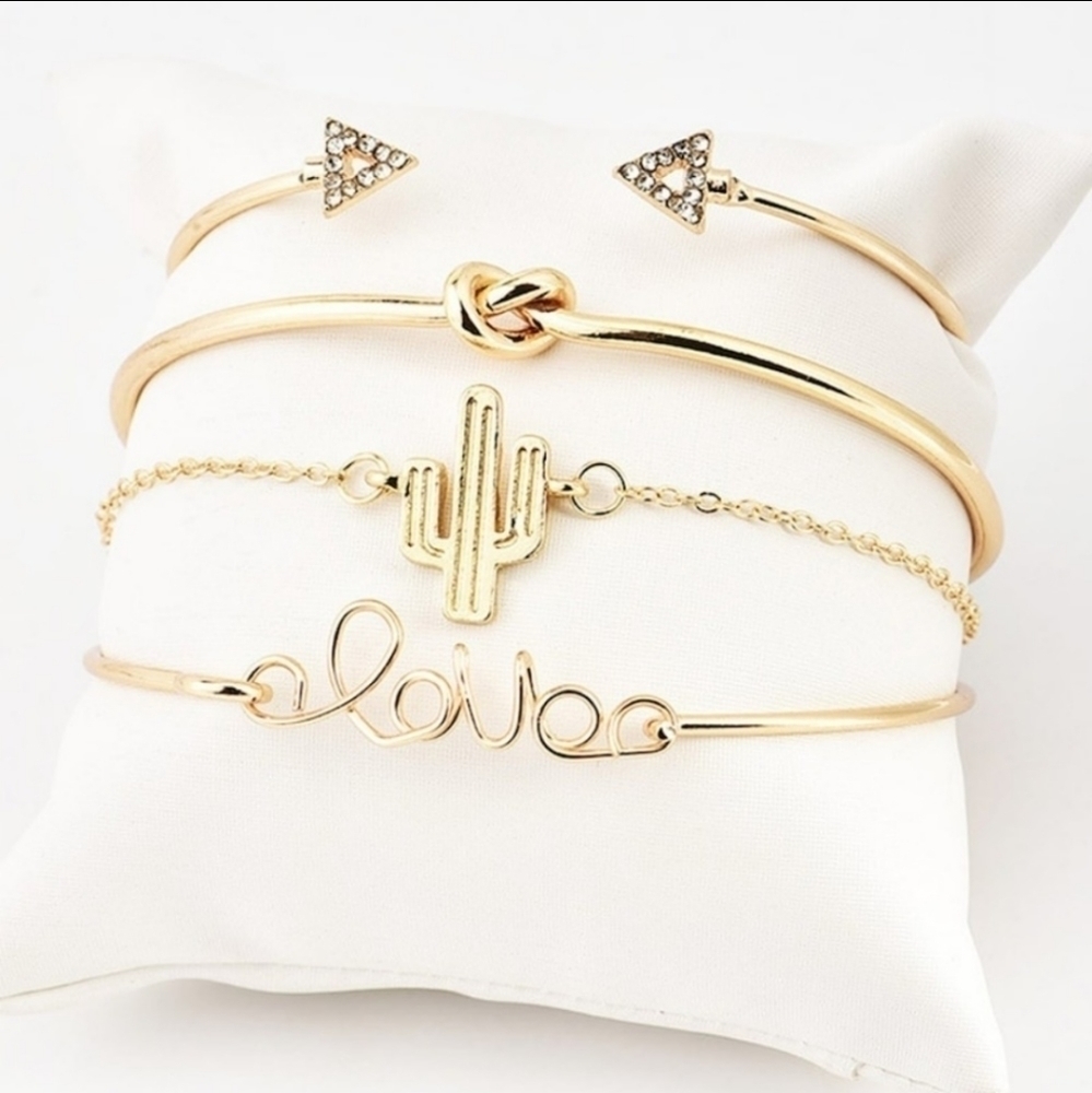 NEW Bohemian Geometric Gold‎ Trendy 4pc Bangles